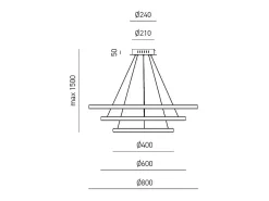 Online Lámpara de araña LED regulable Iole S3 60W - Suspensión moderna con 3 anillos de aluminio cepillado, luz cálida 3000K, 3000lm, diseño elegante Dorado