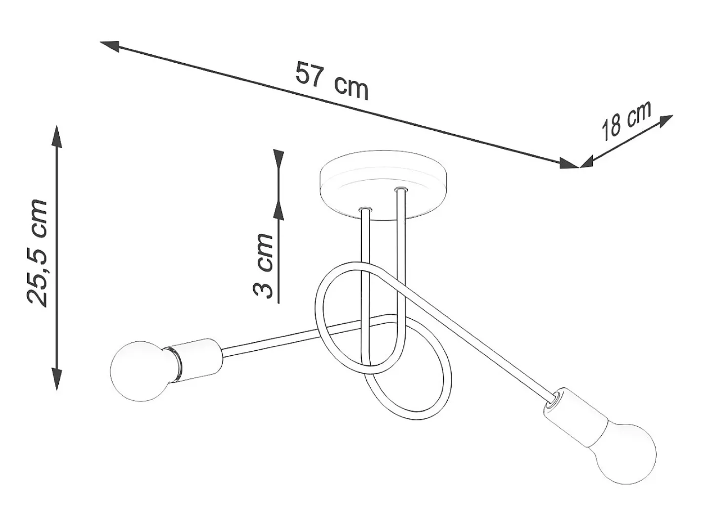 Sollux Lighting Lámpara Suspendida-Lámpara De Araña Loop Minimalista De Acero - 2 Fuentes Luminosas - L.57 X A.25,5 Cm - Negro