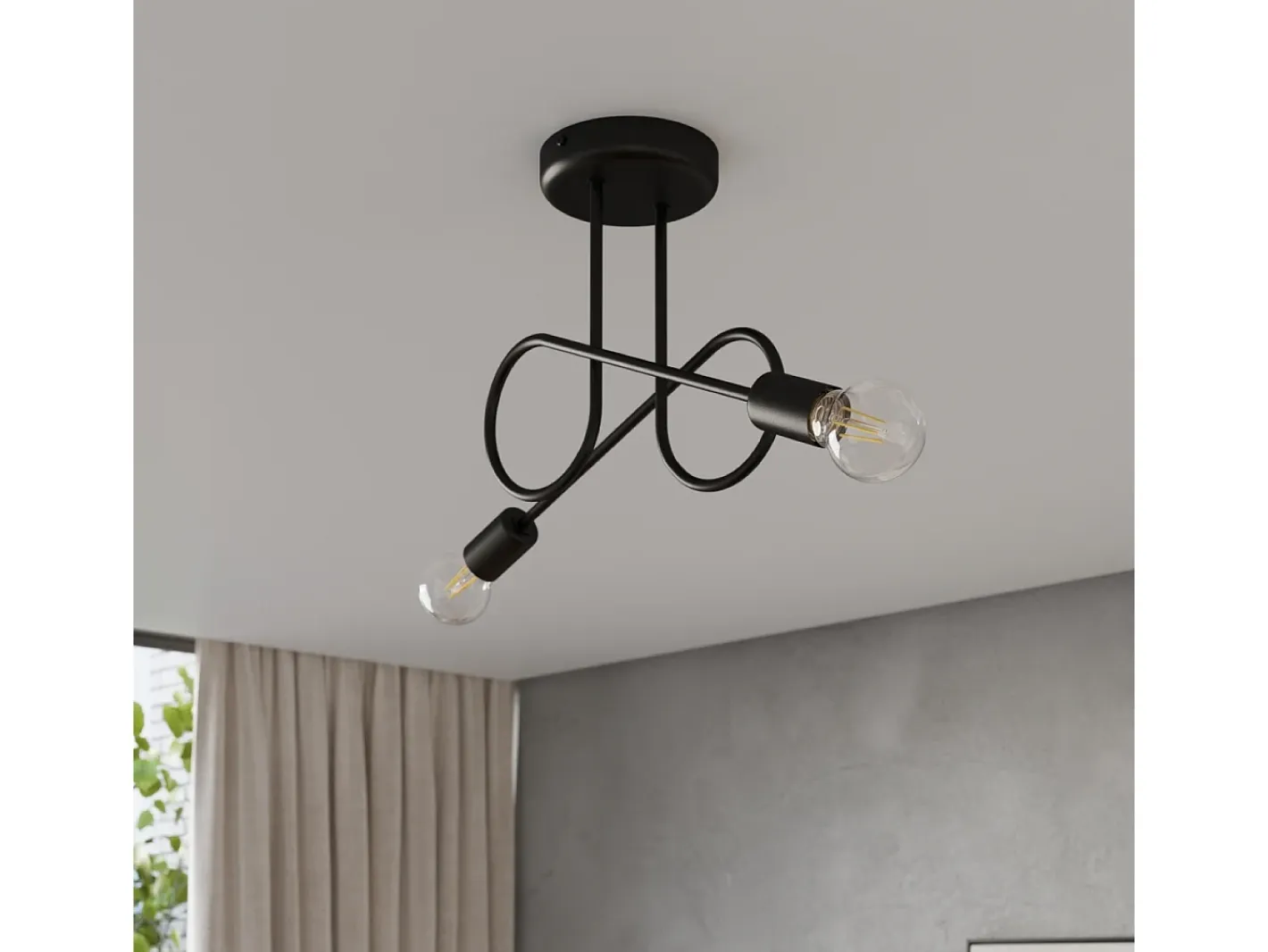 Sollux Lighting Lámpara Suspendida-Lámpara De Araña Loop Minimalista De Acero - 2 Fuentes Luminosas - L.57 X A.25,5 Cm - Negro