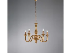 Outlet Lámpara de araña Lucca de madera dorada antigua, 5 luces, 116 cm, Ø62 cm, BL271-5-OR Dorado