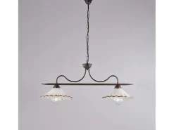 Online Lámpara de araña Osteria en hierro lacado en negro y dec. Efecto óxido con difusores cerámicos d. 30 blanco y marrón 2 luces L. 83 X 30 Marru00f3n chocolate