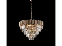 Lámpara Suspendida-Lámpara de araña Ravel en hierro con pedrería 9 luces 107 Ø62 BL268-9-OR Dorado