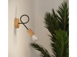 Sollux Lighting Lámpara de araña Sparkon minimalista de acero/madera - 5 fuentes luminosas 3000K - L.15 x A.26 cm - /madera natural Negro Best