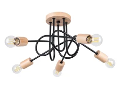 Sollux Lighting Lámpara de araña Sparkon minimalista de acero/madera - 5 fuentes luminosas 3000K - L.15 x A.26 cm - /madera natural Negro Best