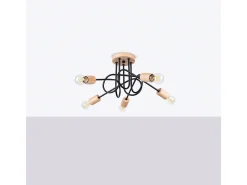 Sollux Lighting Lámpara de araña Sparkon minimalista de acero/madera - 5 fuentes luminosas 3000K - L.15 x A.26 cm - /madera natural Negro Best