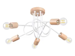 Sollux Lighting Lámpara Suspendida-Lámpara de araña Sparkon minimalista de acero/madera - 5 fuentes luminosas 3000K - L.15 x A.26 cm - /madera natural Blanco
