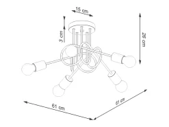 Best Sollux Lighting Lámpara de araña Sparkon minimalista de acero/madera - 5 fuentes luminosas 4000K - L.15 x A.26 cm - /madera natural Blanco