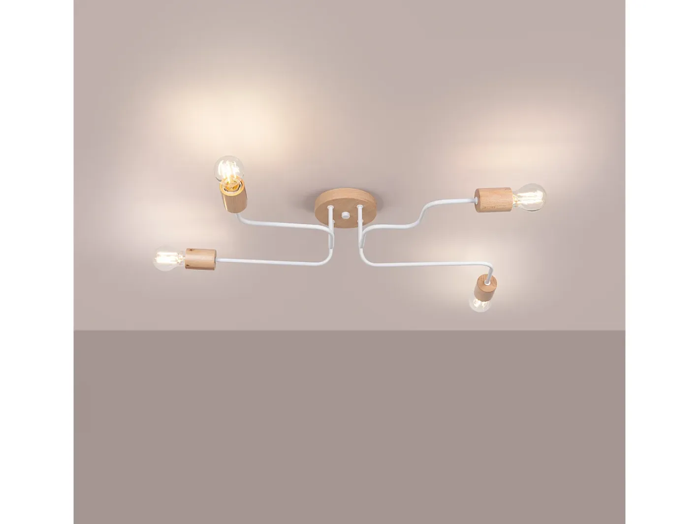 Sollux Lighting Lámpara De Araña Timbo Desván De Acero/Madera - 4 Fuentes Luminosas - L.75 X A.16,5 Cm - /Madera Natural Blanco