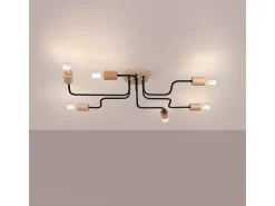 Sale Sollux Lighting Lámpara De Araña Timbo Desván De Acero/Madera - 6 Fuentes Luminosas - L.85 X A.16,5 Cm - /Madera Natural Negro