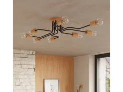 Clearance Sollux Lighting Lámpara De Araña Timbo Desván De Acero/Madera - 8 Fuentes Luminosas - L.100 X A.16,5 Cm - /Madera Natural Negro