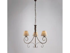 Hot Lámpara de araña Vienesa marrón con oro antiguo y pantallas efecto yute, 3 luces Ø52 cm Dorado