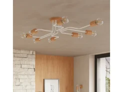 Online Sollux Lighting Lámpara de araña Zimbo desván de acero/madera - 4 fuentes luminosas 4000K - L.75 x A.16,5 cm - /madera natural Blanco