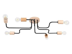 Online Sollux Lighting Lámpara de araña Zimbo desván de acero/madera - 6 fuentes luminosas 3000K - L.85 x A.16,5 cm - /madera natural Negro