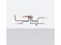 Online Sollux Lighting Lámpara de araña Zimbo desván de acero/madera - 6 fuentes luminosas 3000K - L.85 x A.16,5 cm - /madera natural Negro