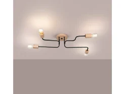 Sollux Lighting Lámpara Suspendida-Lámpara de araña Zimbo desván de acero/madera - 4 fuentes luminosas 4000K - L.75 x A.16,5 cm - /madera natural Negro