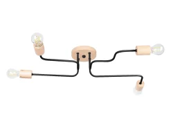 Sollux Lighting Lámpara Suspendida-Lámpara de araña Zimbo desván de acero/madera - 4 fuentes luminosas 4000K - L.75 x A.16,5 cm - /madera natural Negro
