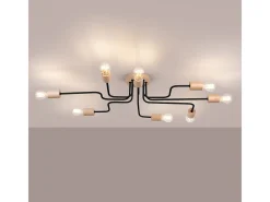 Sollux Lighting Lámpara Suspendida-Lámpara de araña Zimbo desván de acero/madera - 8 fuentes luminosas 4000K - L.100 x A.16,5 cm - /madera natural Negro