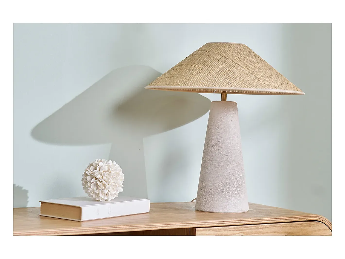 New Miliboo Lámpara de mesa blanca de cerámica con pantalla de mimbre H47 cm JUNI Blanco