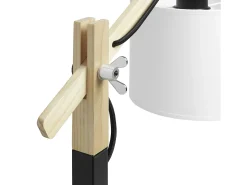 Lámpara De Mesa-Lámpara de mesa BRITTA estilo de moderno - Alt. 45,5 cm - E27 60W - 90º grados - cable 2 metros - on&off - acero y madera - - pantalla de algodón blanco Negro
