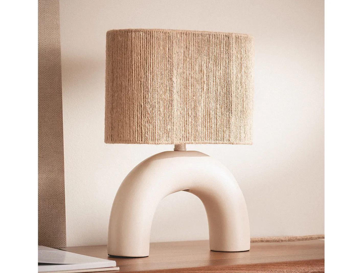 Ledkia Lámpara de Mesa Cerámica y Cuerda Natural Callie Beige New