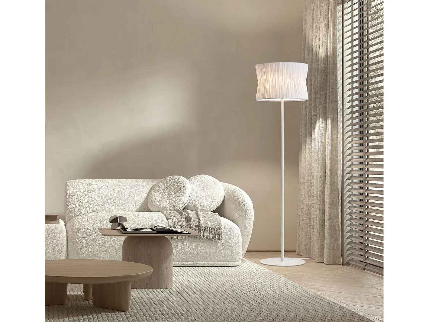 Lámpara de mesa CORA estilo clásico - Alt. 170 cm - E27 40W - pantalla cinta plisada ø38,5 cm - cable 2 mts - on&off - acero y - IP20 Blanco Hot
