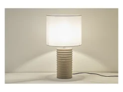 Miliboo Lámpara de mesa de cerámica esmaltada color topo con pantalla de color crudo BERRO Crema Best