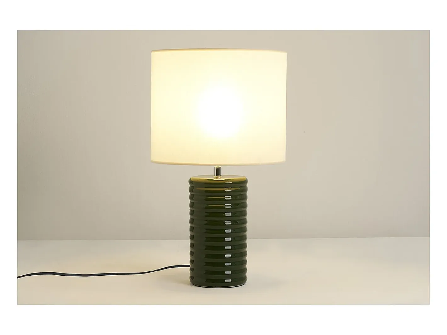 Miliboo Lámpara De Mesa-Lámpara de mesa de cerámica esmaltada oscuro con pantalla de color crudo 53 cm BERRO Verde