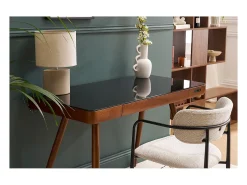 Clearance Miliboo Lámpara de mesa de cerámica color mate con pantalla de lino natural TIGA Topo