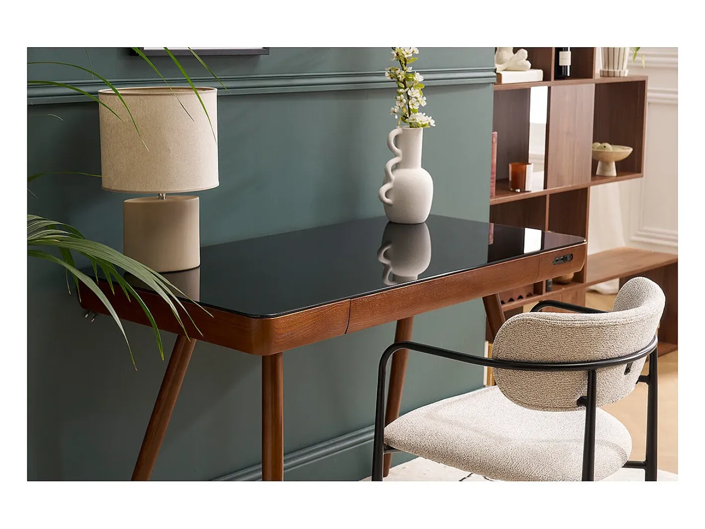Clearance Miliboo Lámpara de mesa de cerámica color mate con pantalla de lino natural TIGA Topo