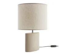 Clearance Miliboo Lámpara de mesa de cerámica color mate con pantalla de lino natural TIGA Topo