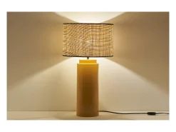 Miliboo Lámpara De Mesa-Lámpara de mesa de cerámica esmaltada amarilla con pantalla de rafia BERRO Amarillo