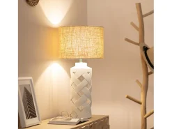 Ledkia Lámpara De Mesa-Lámpara de Mesa de Cerámica y Tela Makalu Blanco