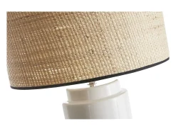 Miliboo Lámpara de mesa de cerámica esmaltada blanca con pantalla de rafia natural 64 cm MAJES Blanco Discount