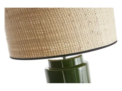 Discount Miliboo Lámpara de mesa de cerámica esmaltada verde con pantalla de rafia natural 64 cm MAJES Verde pino