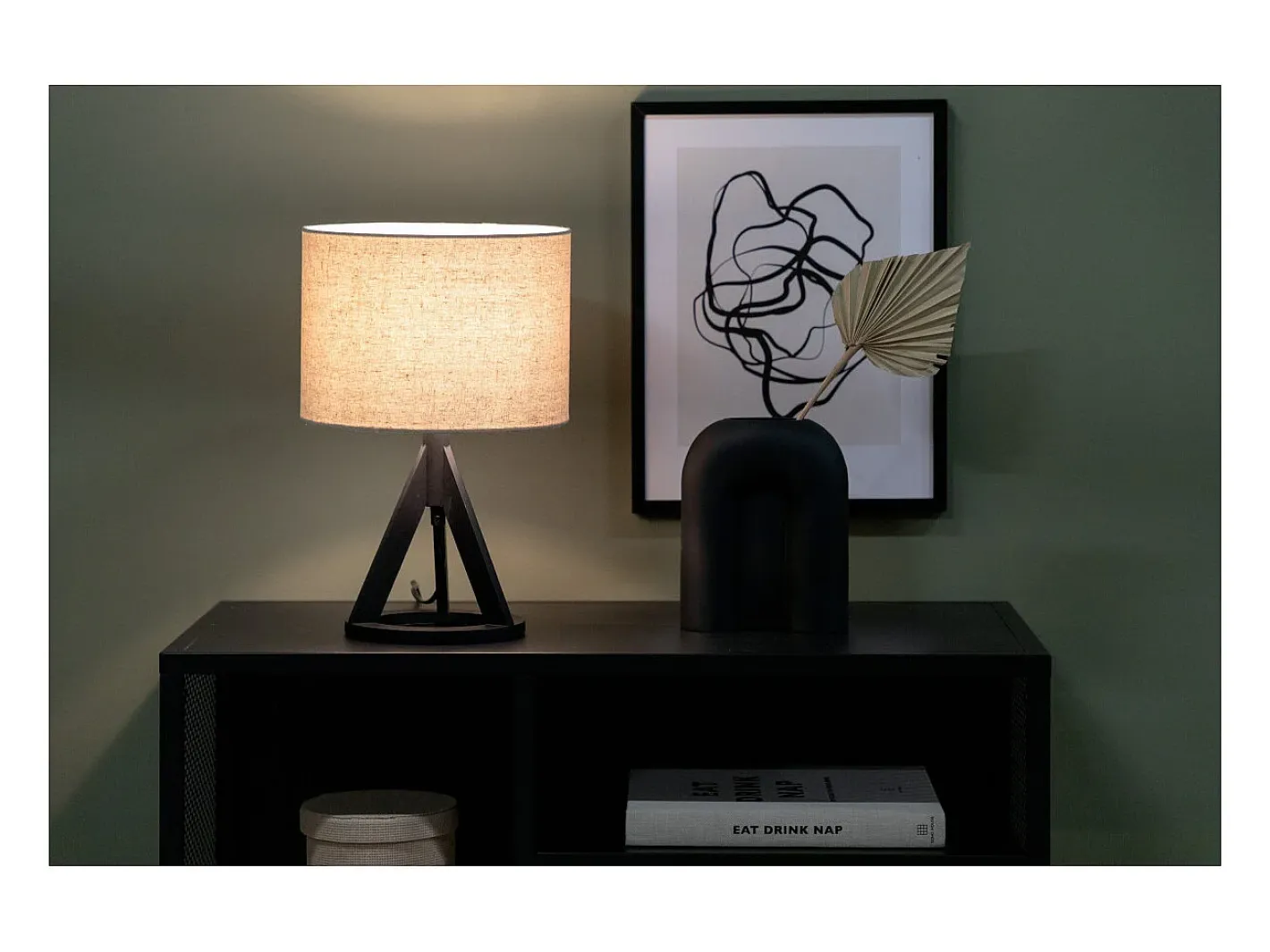 Venture Home Lámpara de mesa de hevea y lino Kona Negro Sale