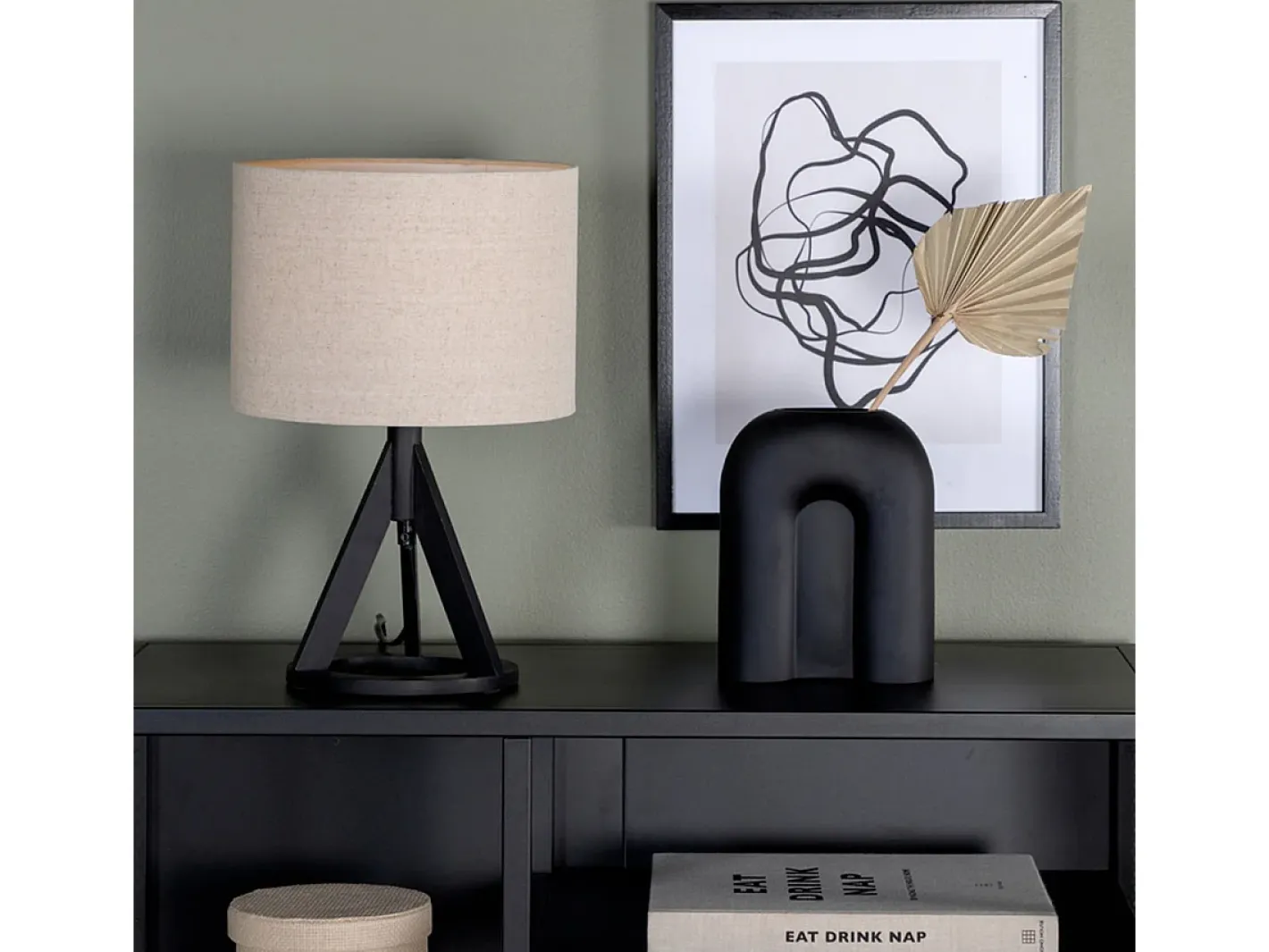 Venture Home Lámpara de mesa de hevea y lino Kona Negro Sale