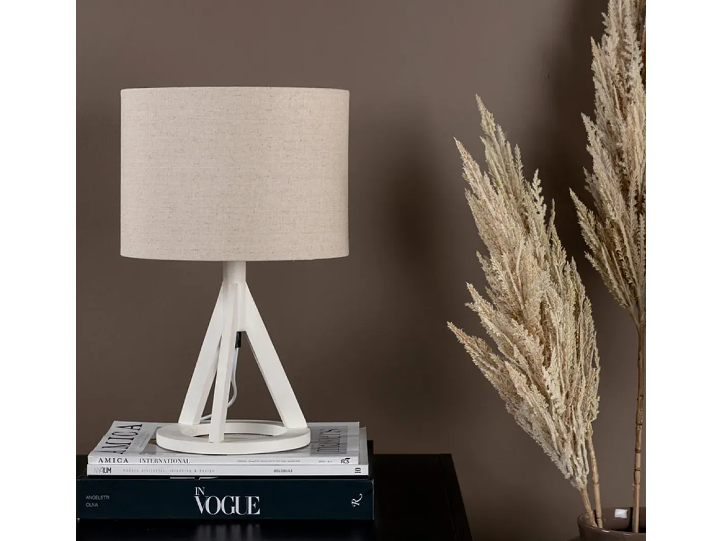 Venture Home Lámpara De Mesa-Lámpara de mesa de hevea y lino Kona Blanco
