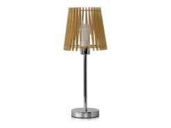 Lámpara De Mesa-Lámpara de mesa de madera y base metálica Plateado