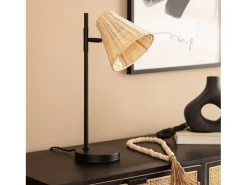 Ledkia Lámpara de Mesa de Metal y Ratán Cesto Negro Clearance