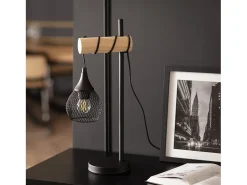Ledkia Lámpara de Mesa de Metal y Madera Monah Negro Best