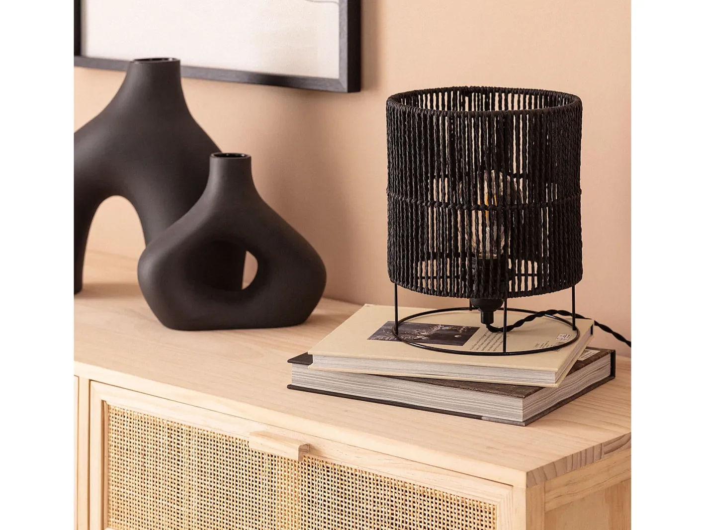 Ledkia Lámpara De Mesa-Lámpara de Mesa de Papel Trenzado Khalo Negro