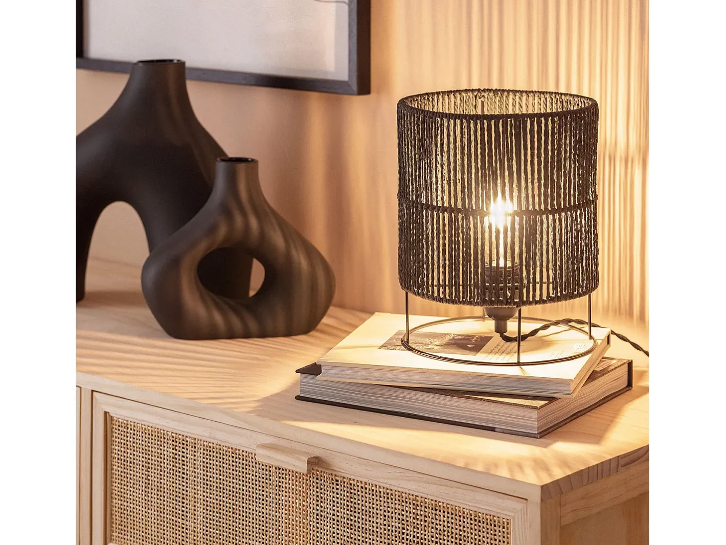 Ledkia Lámpara De Mesa-Lámpara de Mesa de Papel Trenzado Khalo Negro