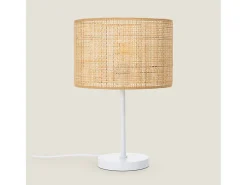 Ledkia Lámpara De Mesa-Lámpara de Mesa de Ratán y Metal Baracoa Blanco
