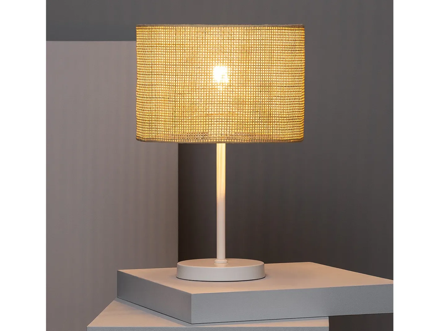 Ledkia Lámpara De Mesa-Lámpara de Mesa de Ratán y Metal Baracoa Blanco
