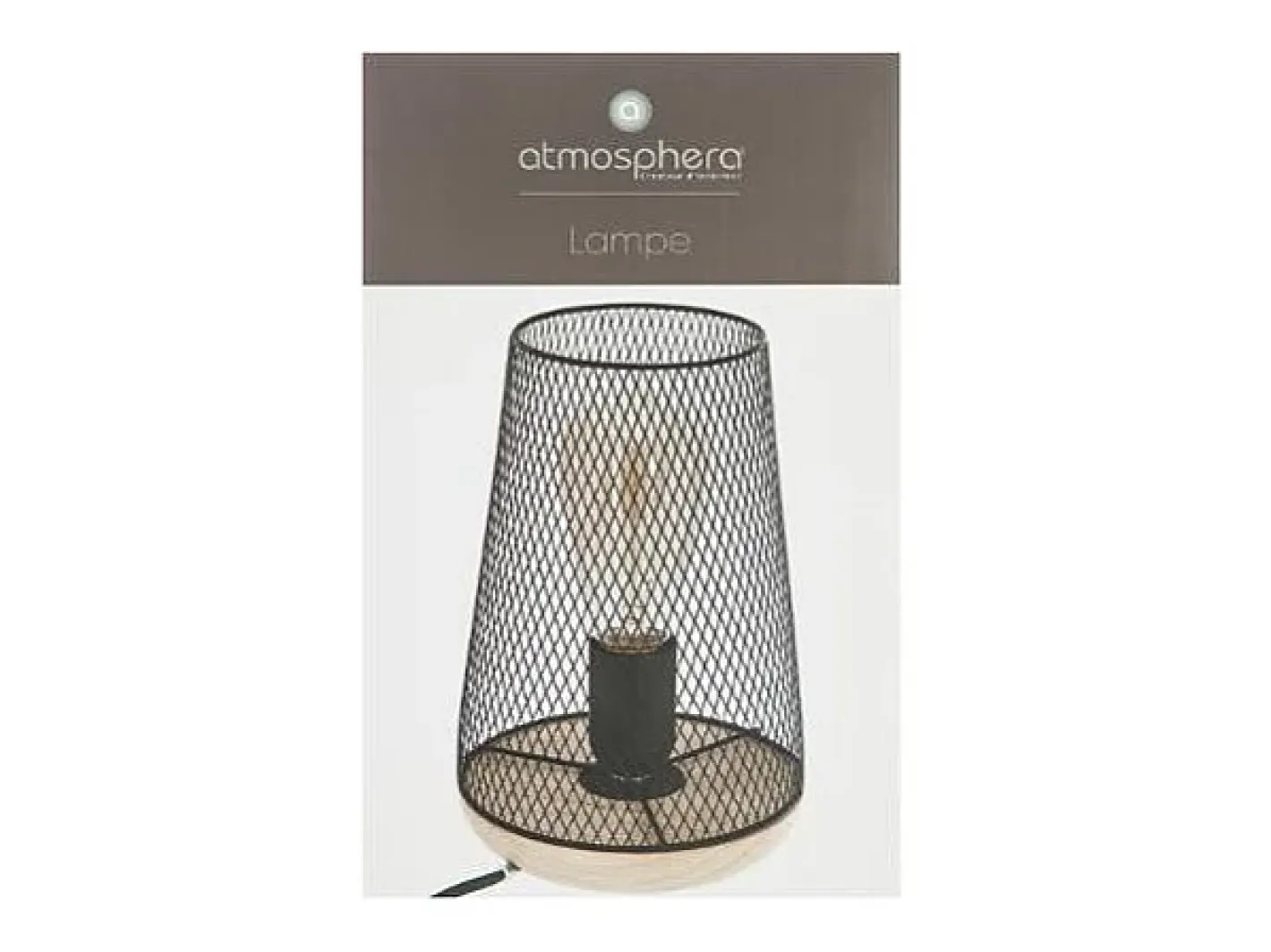 Atmosphera Lámpara de mesa de rejilla y madera Negro Outlet