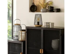 Atmosphera Lámpara de mesa de rejilla y madera Negro Outlet