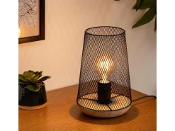 Atmosphera Lámpara de mesa de rejilla y madera Negro Outlet