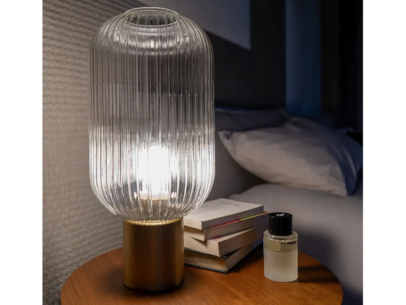 Best Rendez-Vous Déco Lámpara de mesa de vidrio estriado - Lou Transparente