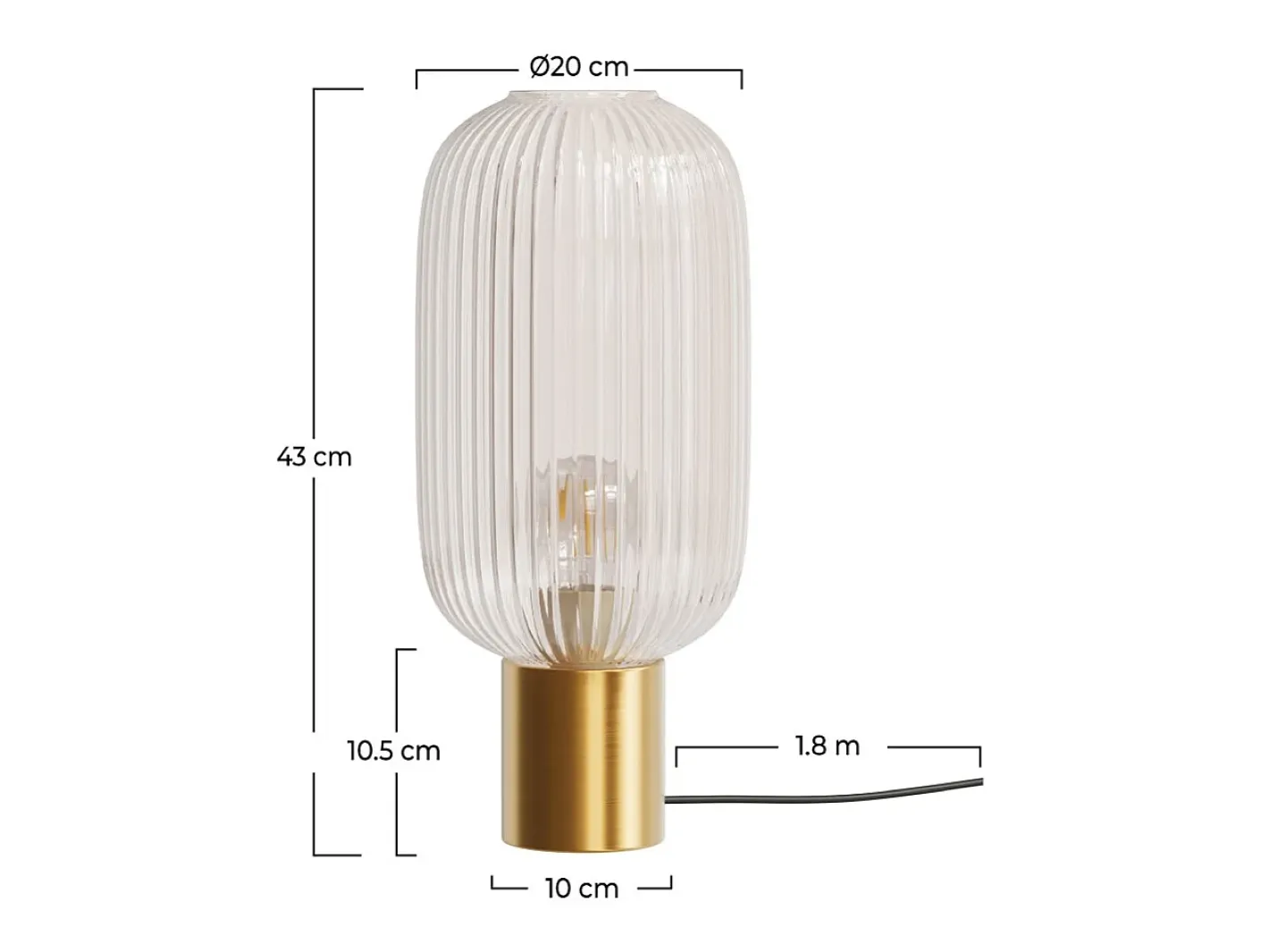 Best Rendez-Vous Déco Lámpara de mesa de vidrio estriado - Lou Transparente