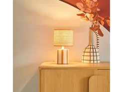 Sweeek Lámpara de mesa interior cerámica pantalla de efecto de mimbre Mostaza Online